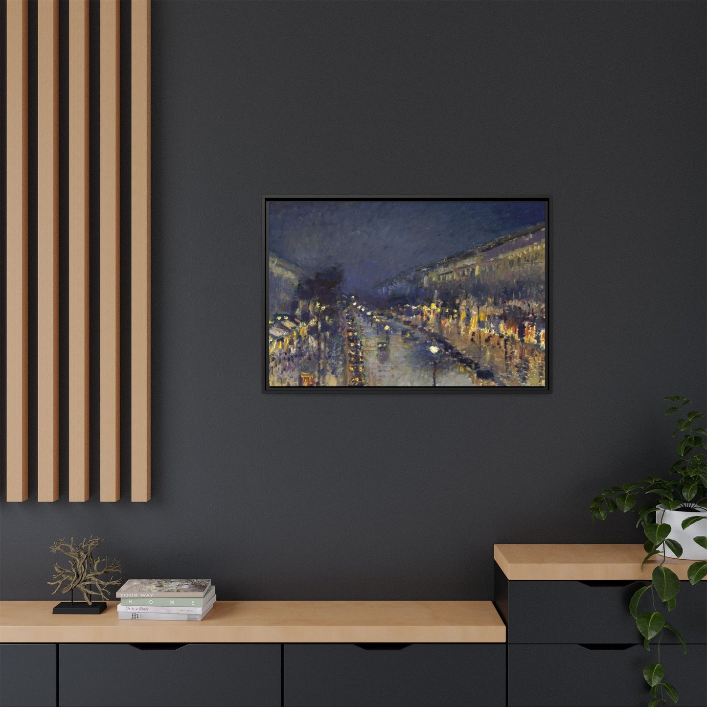 Pissarro, Camille - The Boulevard Montmartre At Night (1897) - Matte Canvas, Framed