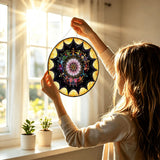 Obsidian Grandmothers Mandala  - Stained Glass Suncatcher