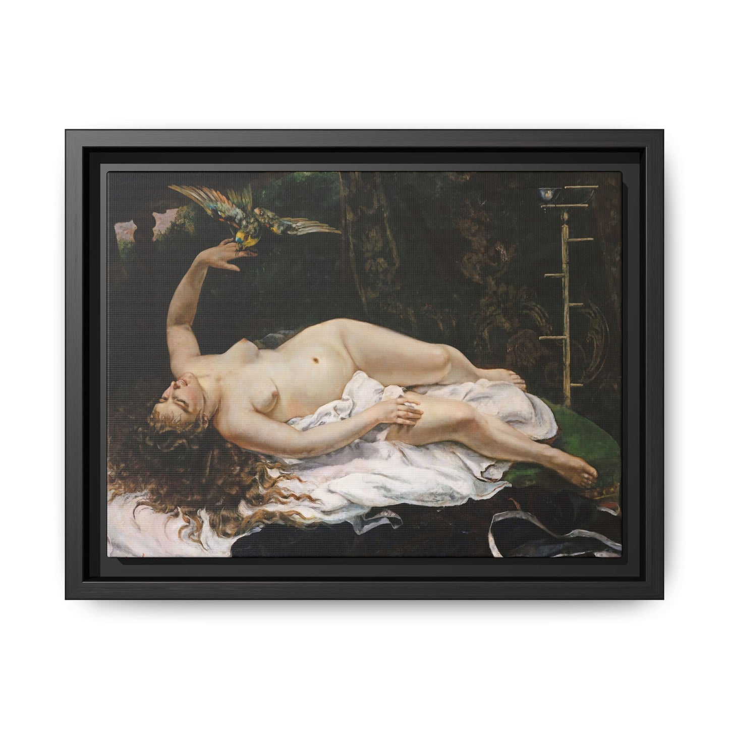 Courbet, Gustave - Woman with a Parrot (1866) - Matte Canvas, Framed