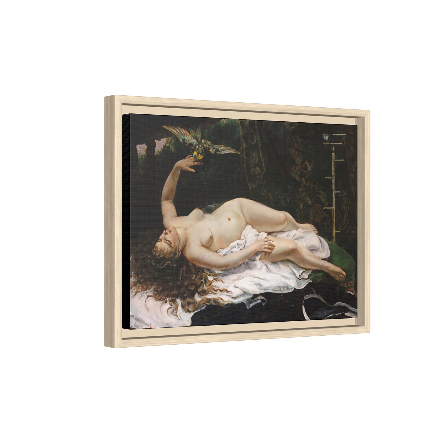 Courbet, Gustave - Woman with a Parrot (1866) - Matte Canvas, Framed