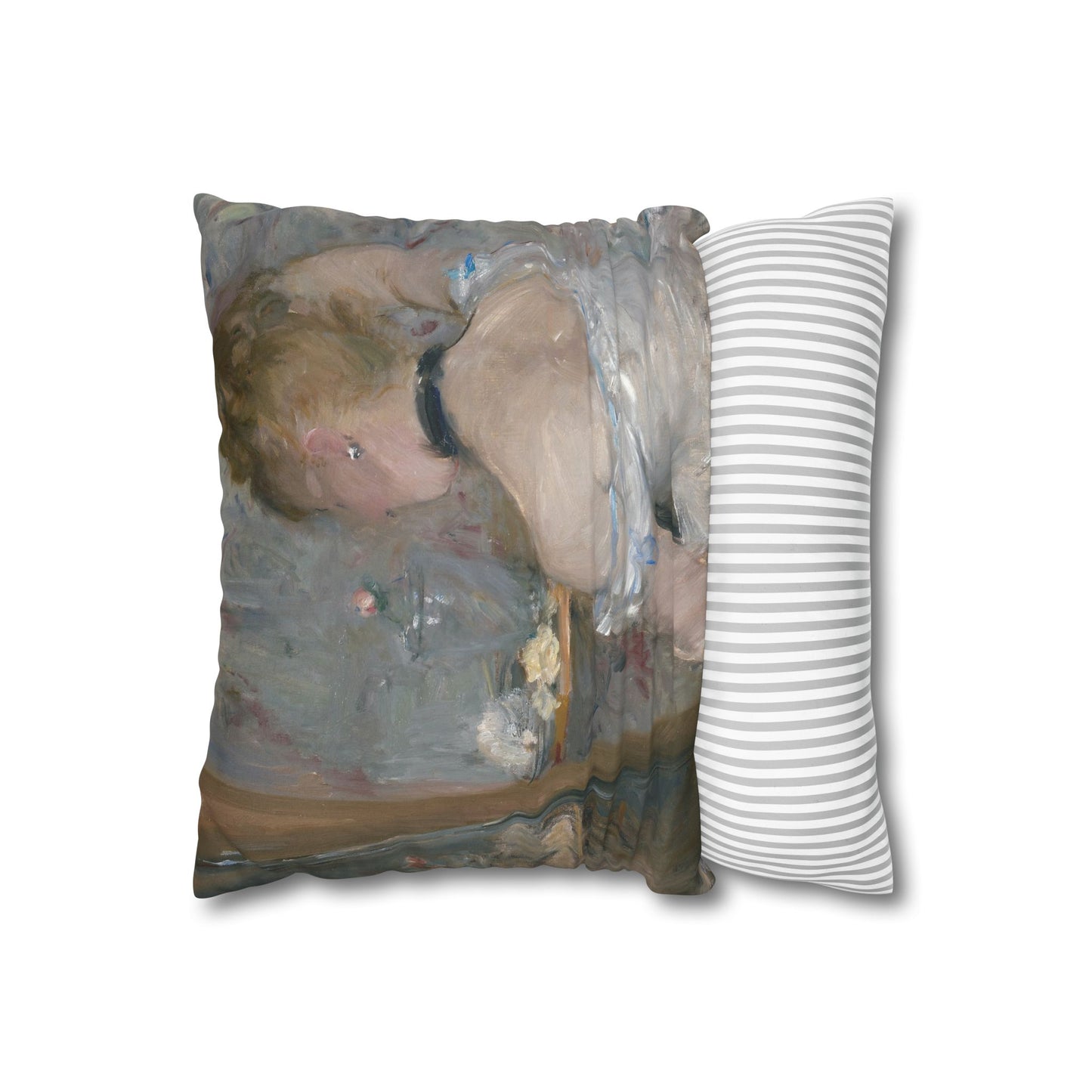 Morisot, Berthe - Woman at Her Toilette (1880) - Suede Square Pillowcase