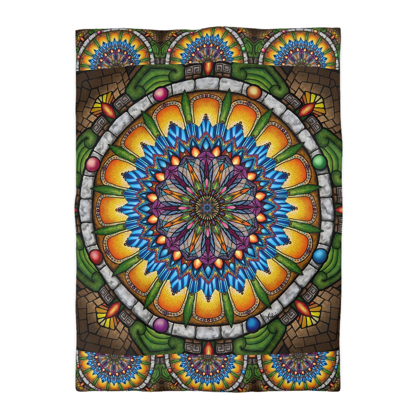 Pacio, Adam - Emerald Arrows Mandala - Microfiber Duvet Cover