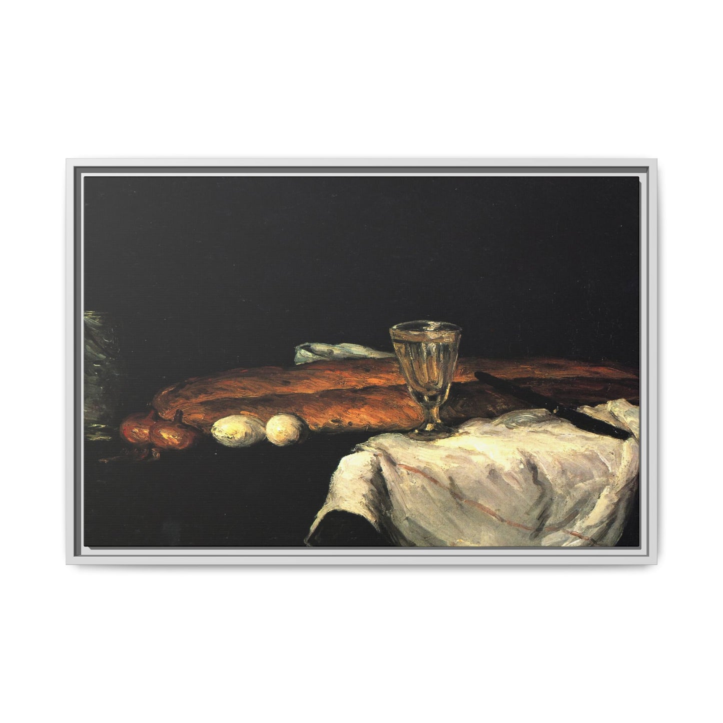 Cézanne, Paul - Still Life with Bread and Eggs (1865) - Matte Canvas, Framed