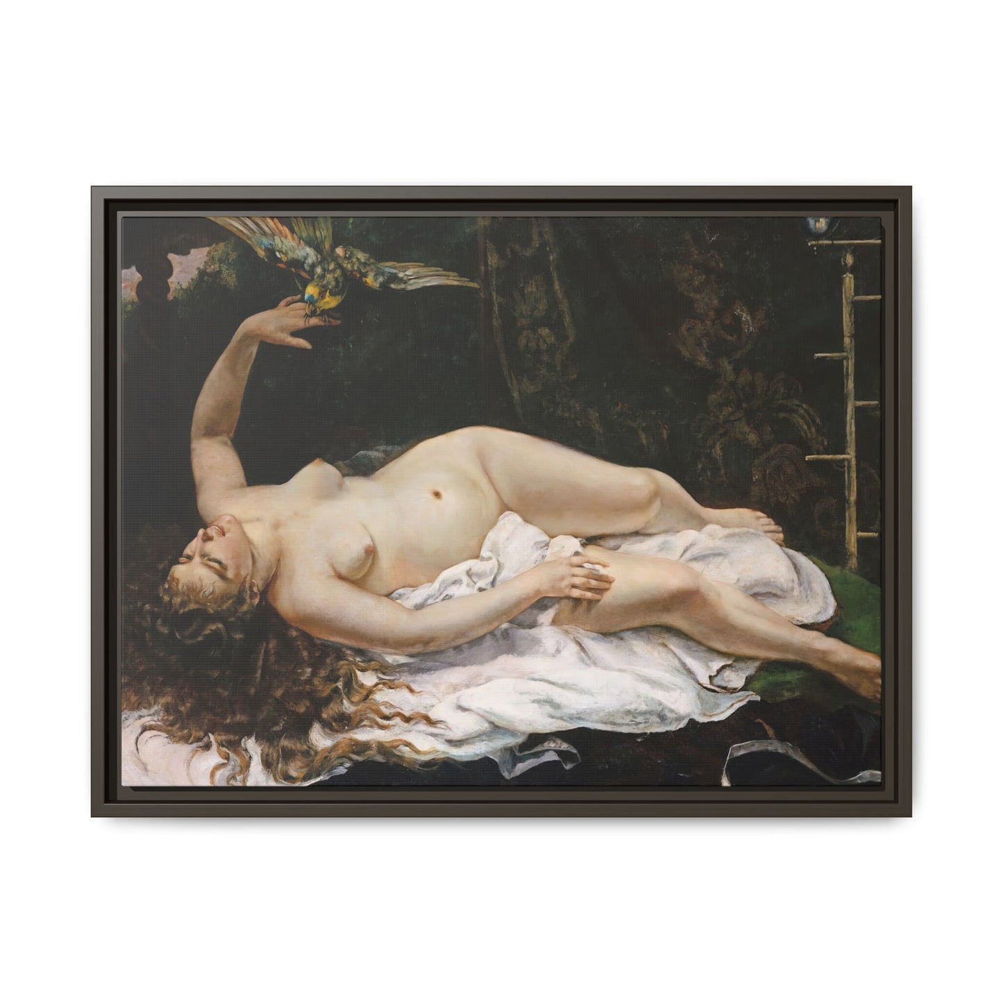 Courbet, Gustave - Woman with a Parrot (1866) - Matte Canvas, Framed
