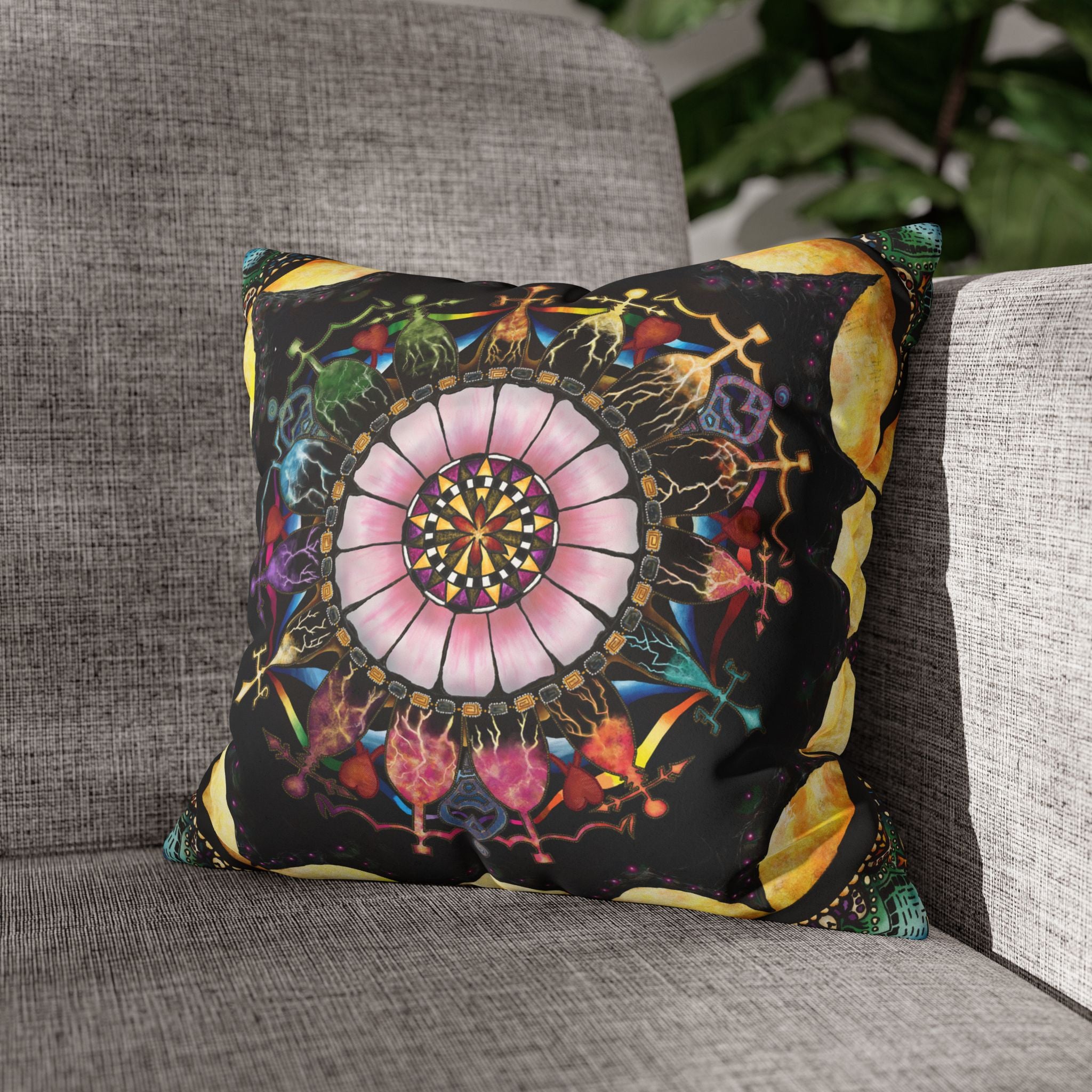 Obsidian Grandmothers Mandala - Suede Square Pillowcase