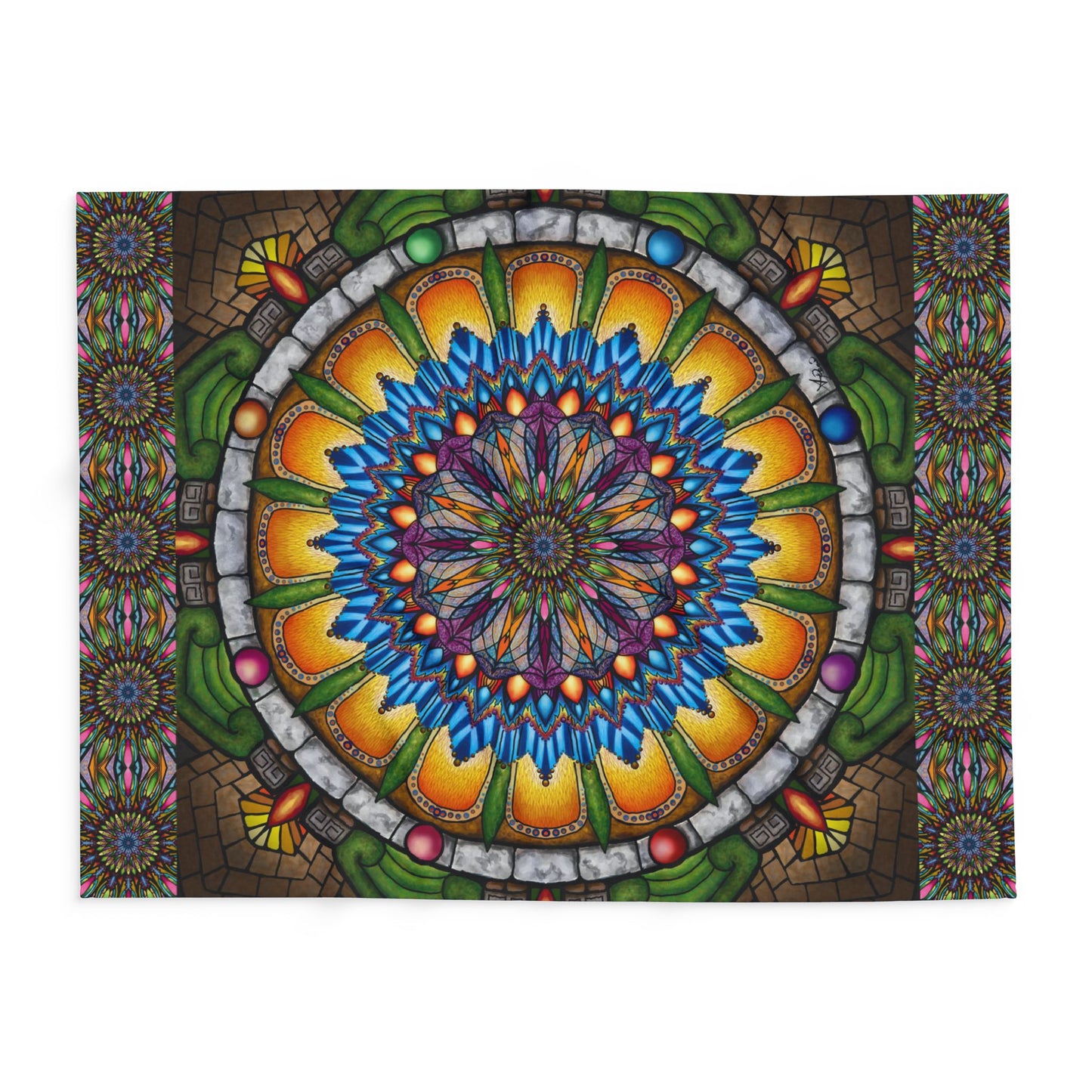 Emerald Arrows Mandala - Arctic Fleece Blanket