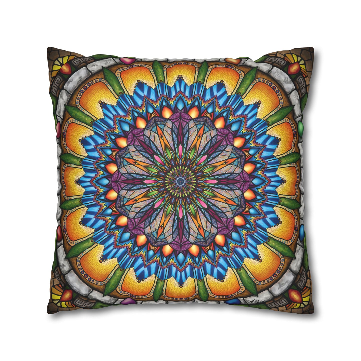 Pacio, Adam - Emerald Arrows Mandala - Suede Square Pillowcase