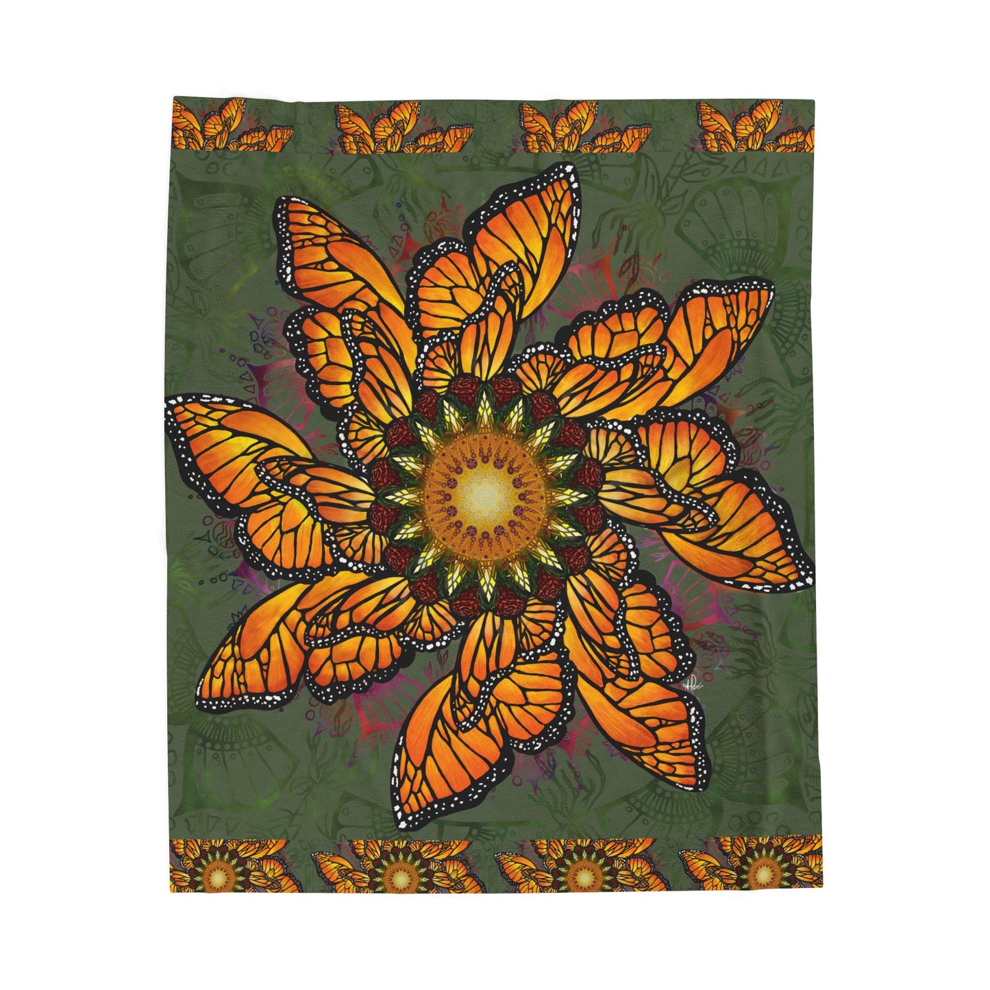 Pacio, Adam - Monarch Butterfly Mandala - Velveteen Plush Blanket
