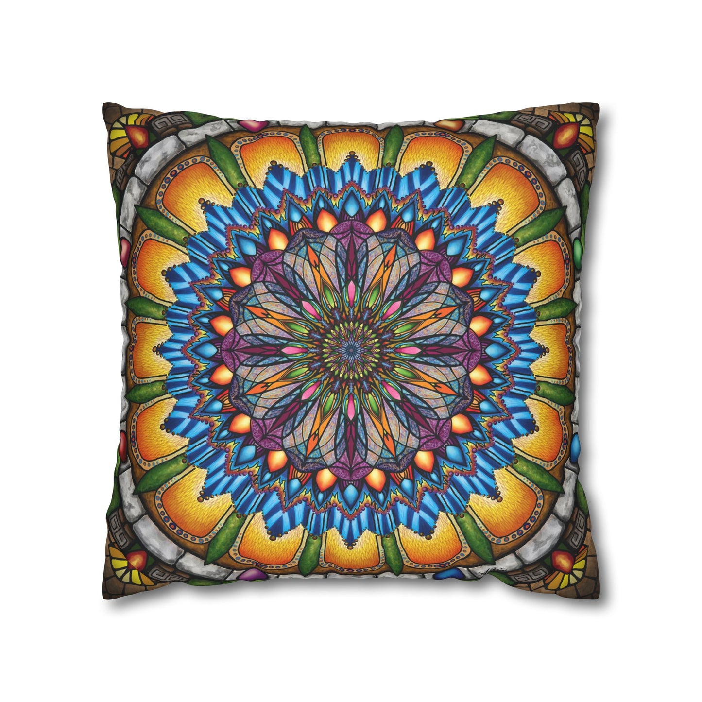 Pacio, Adam - Emerald Arrows Mandala - Suede Square Pillowcase