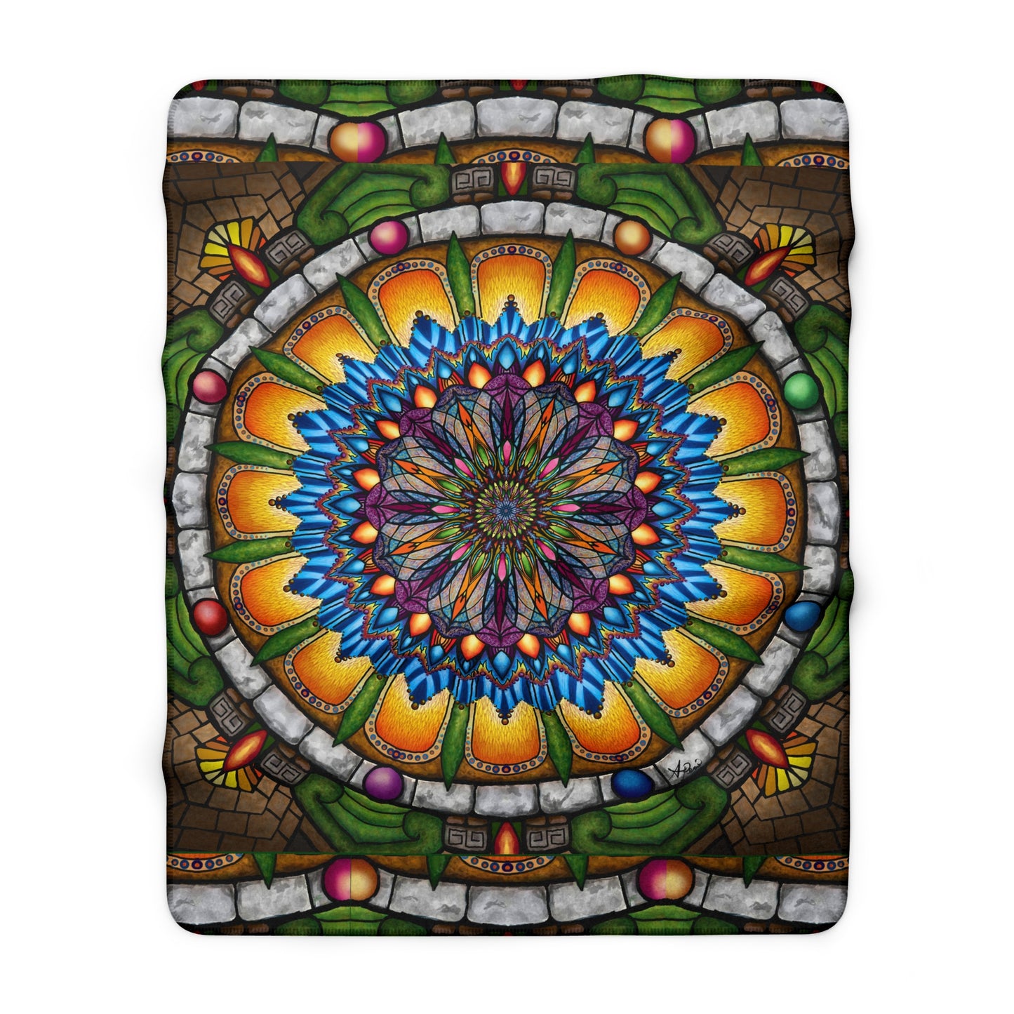 Pacio, Adam - Emerald Arrows Mandala - Sherpa Fleece Blanket