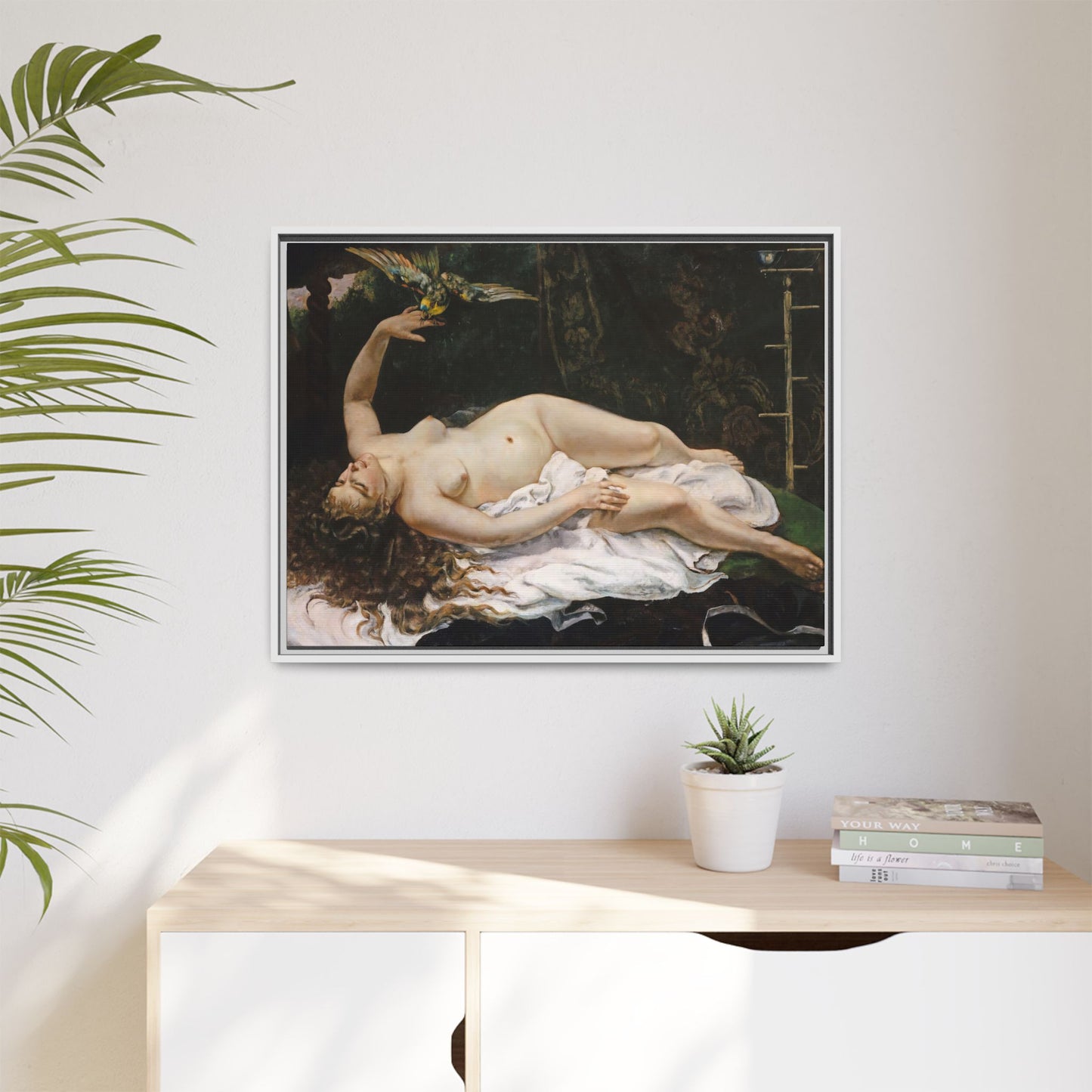 Courbet, Gustave - Woman with a Parrot (1866) - Matte Canvas, Framed