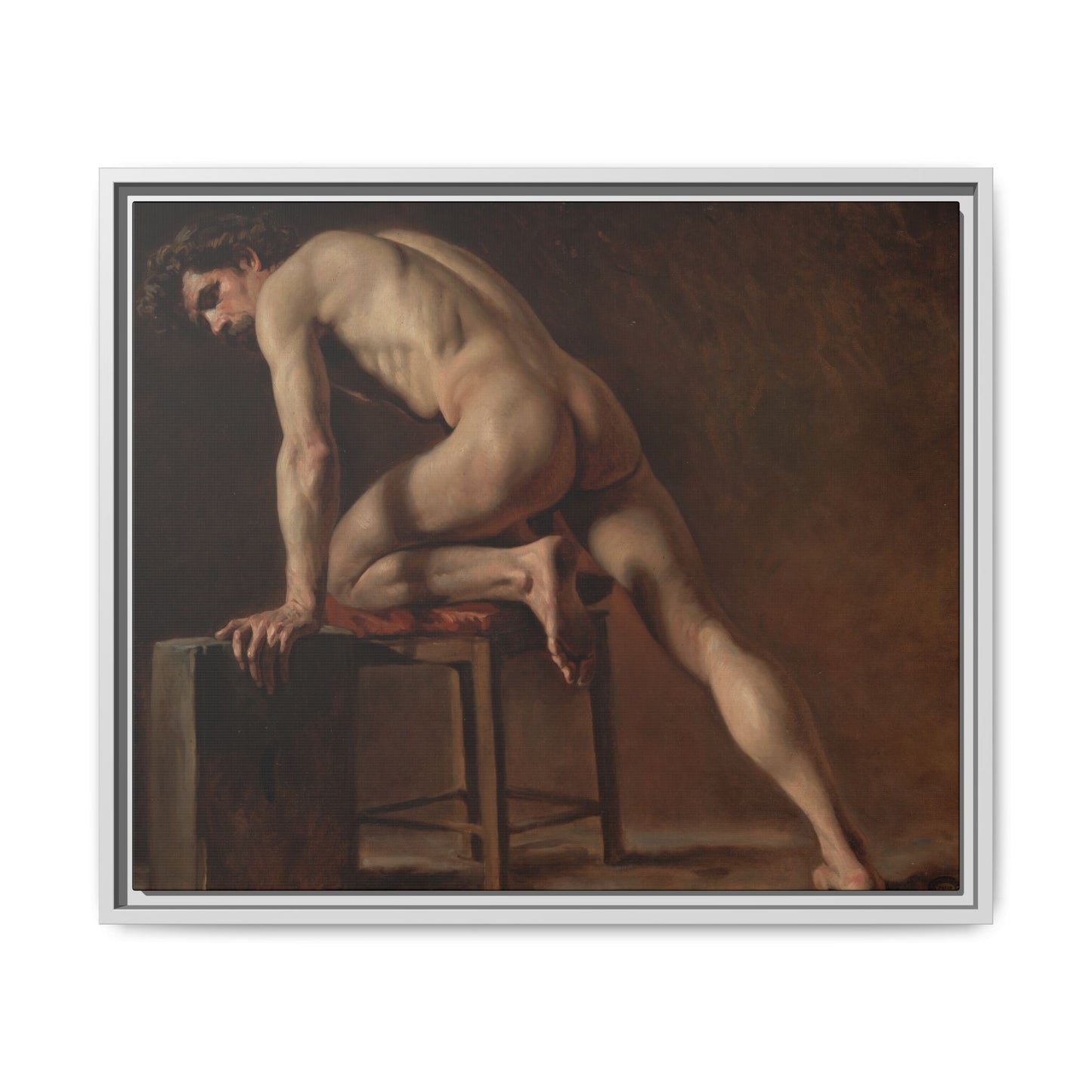 Courbet, Gustave - Study of a Nude Man (1840) - Matte Canvas, Framed