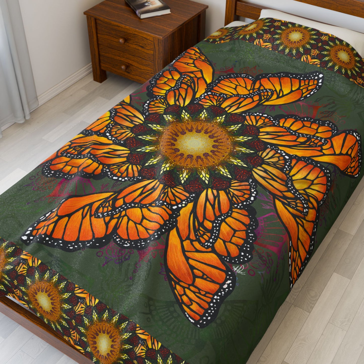 Monarch Butterfly Mandala - Velveteen Plush Blanket