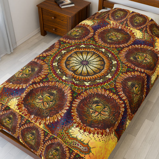 Lion Summer Mandala - Velveteen Plush Blanket