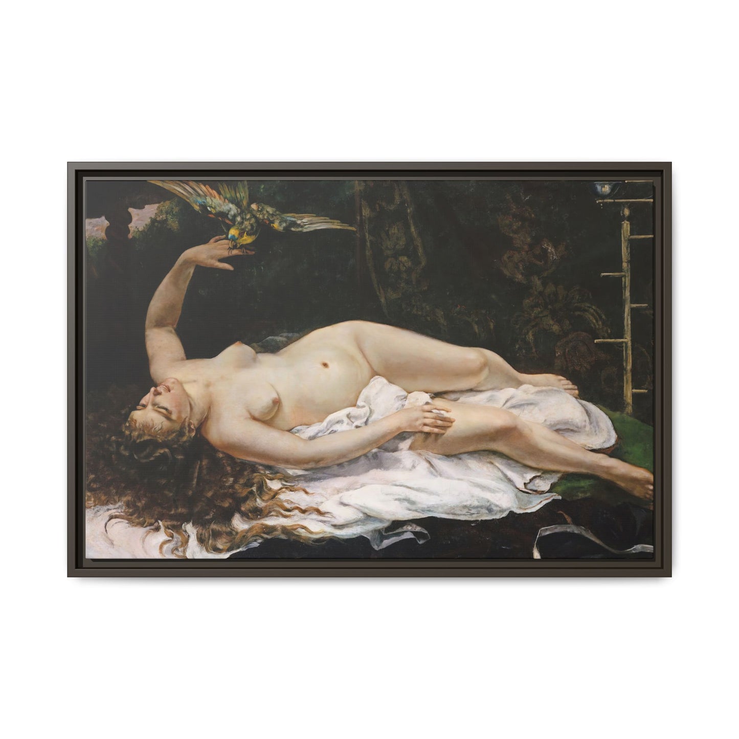 Courbet, Gustave - Woman with a Parrot (1866) - Matte Canvas, Framed