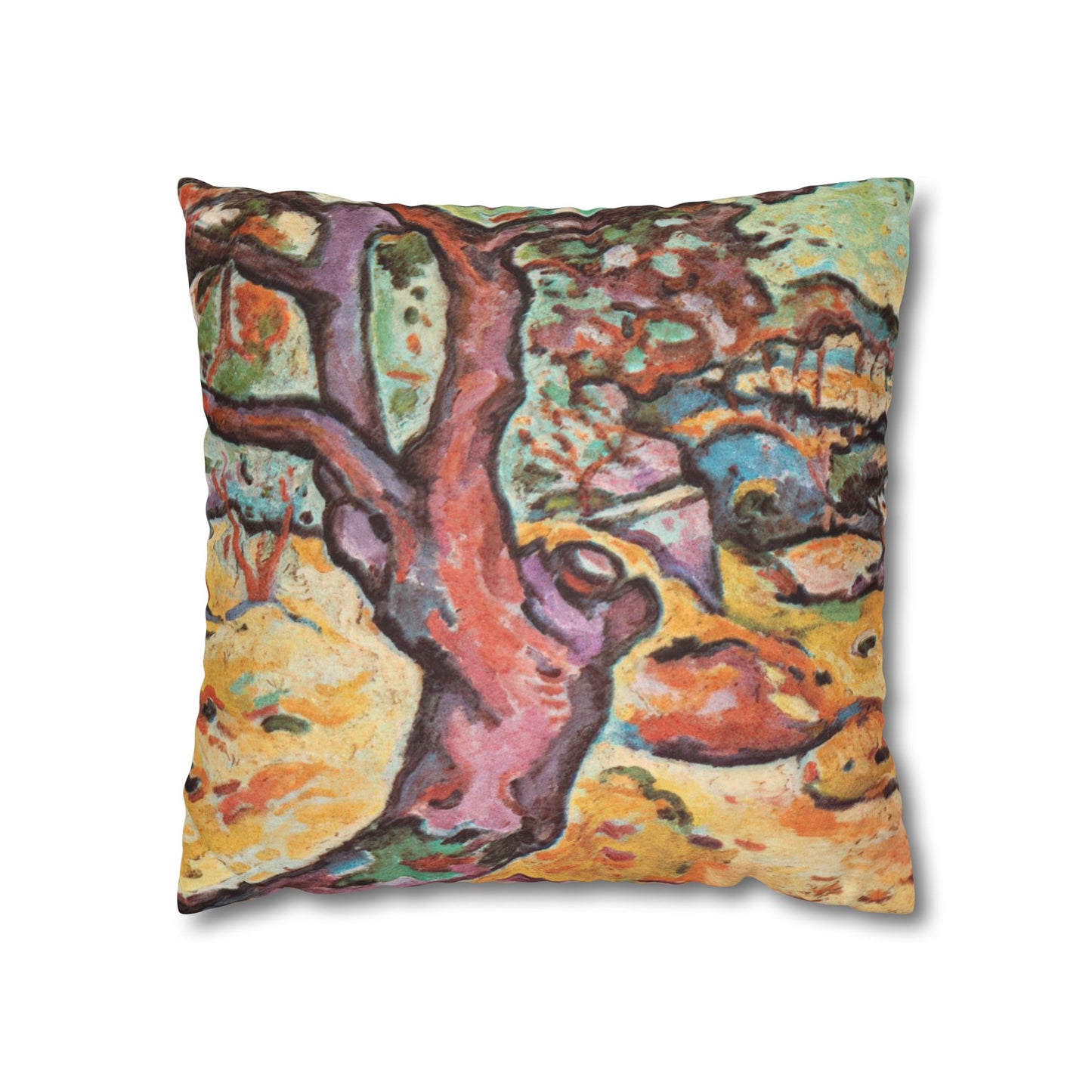Braque, Georges - Olive Tree near L'Estaque (1906) - Suede Square Pillowcase