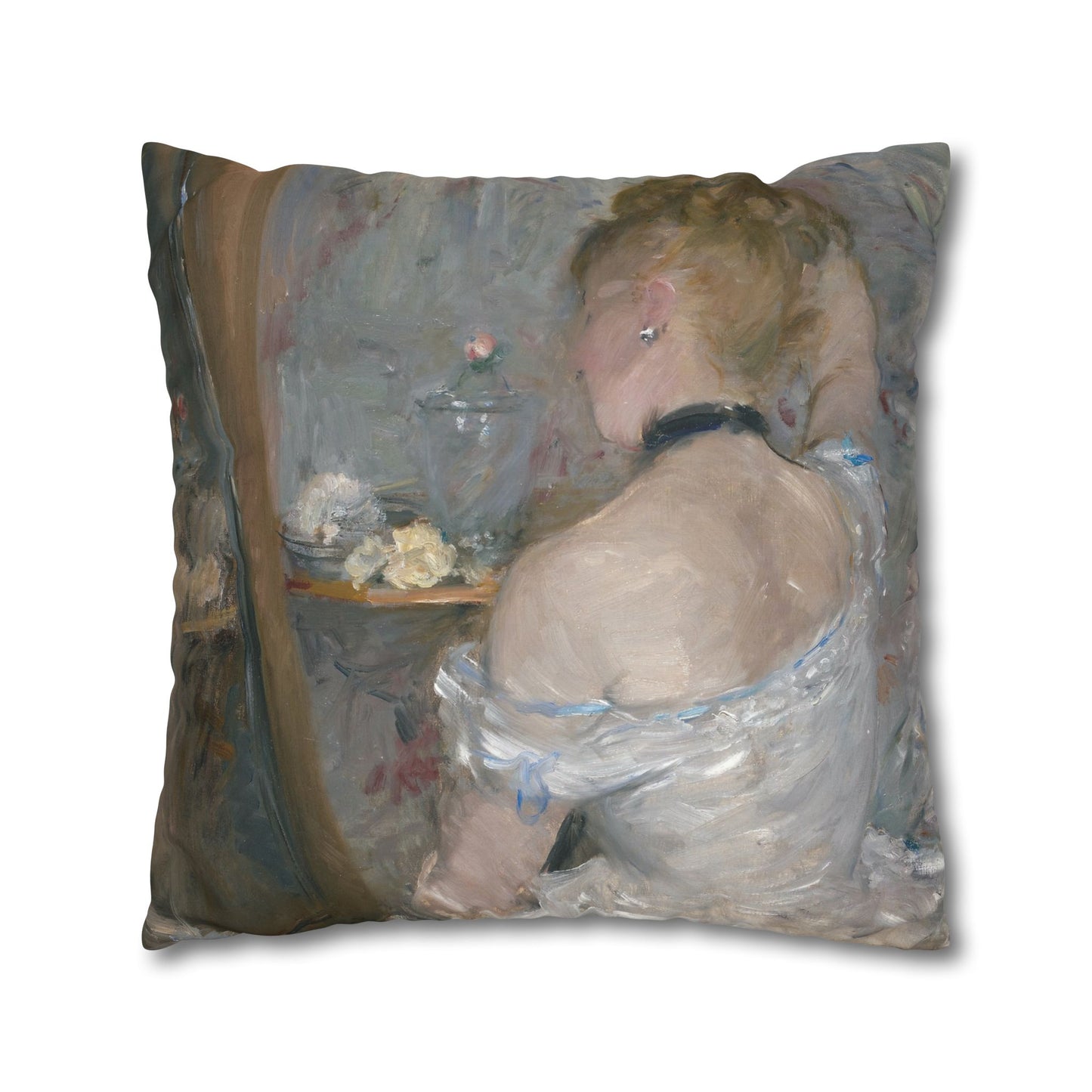 Morisot, Berthe - Woman at Her Toilette (1880) - Suede Square Pillowcase