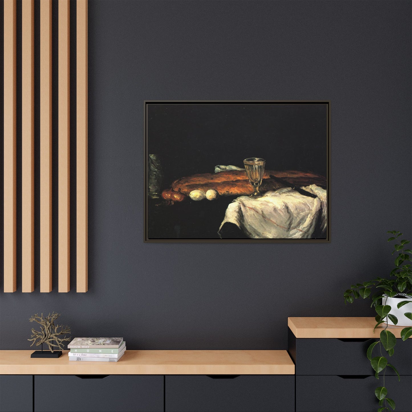 Cézanne, Paul - Still Life with Bread and Eggs (1865) - Matte Canvas, Framed