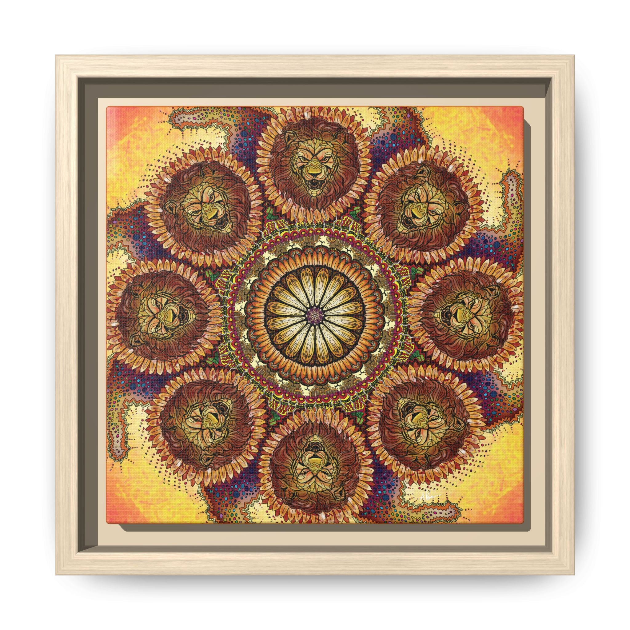 Lion Summer Mandala - Framed Canvas