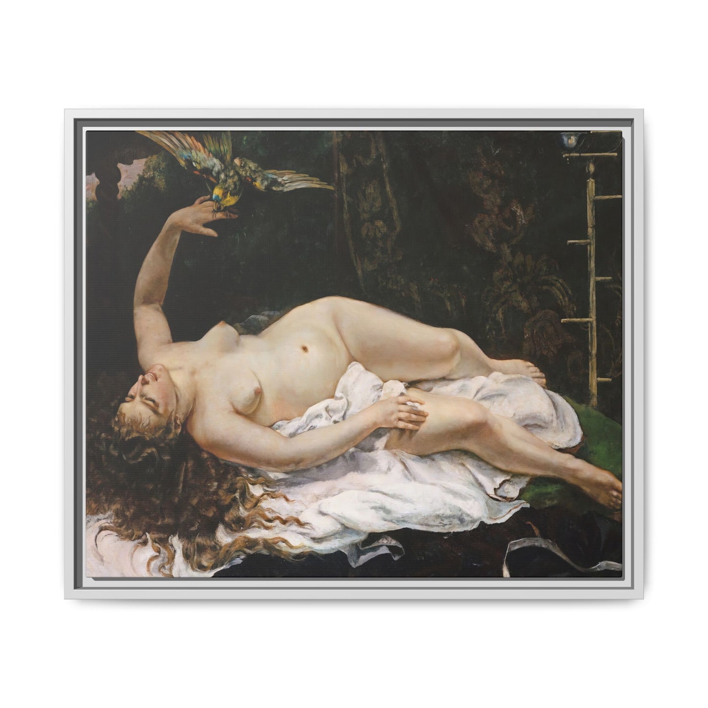 Courbet, Gustave - Woman with a Parrot (1866) - Matte Canvas, Framed