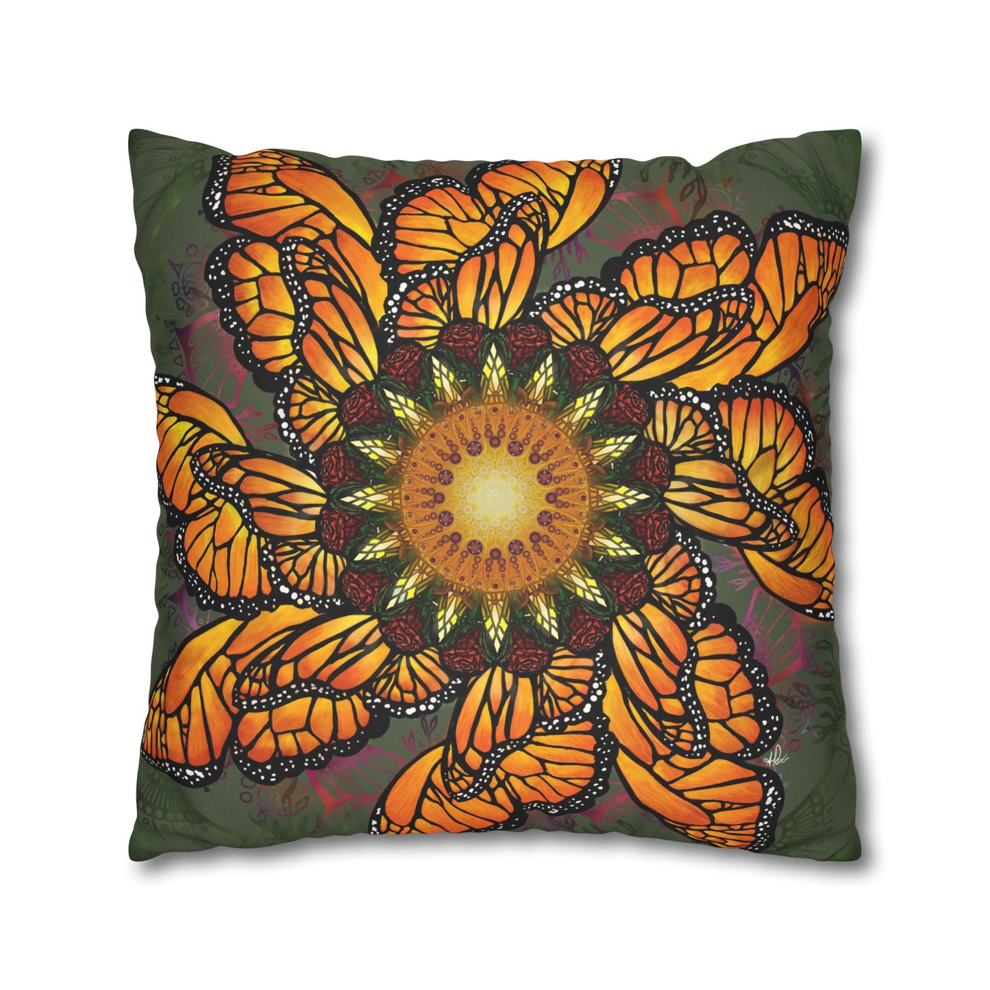 Monarch Butterfly Mandala - Faux Suede Square Pillowcase