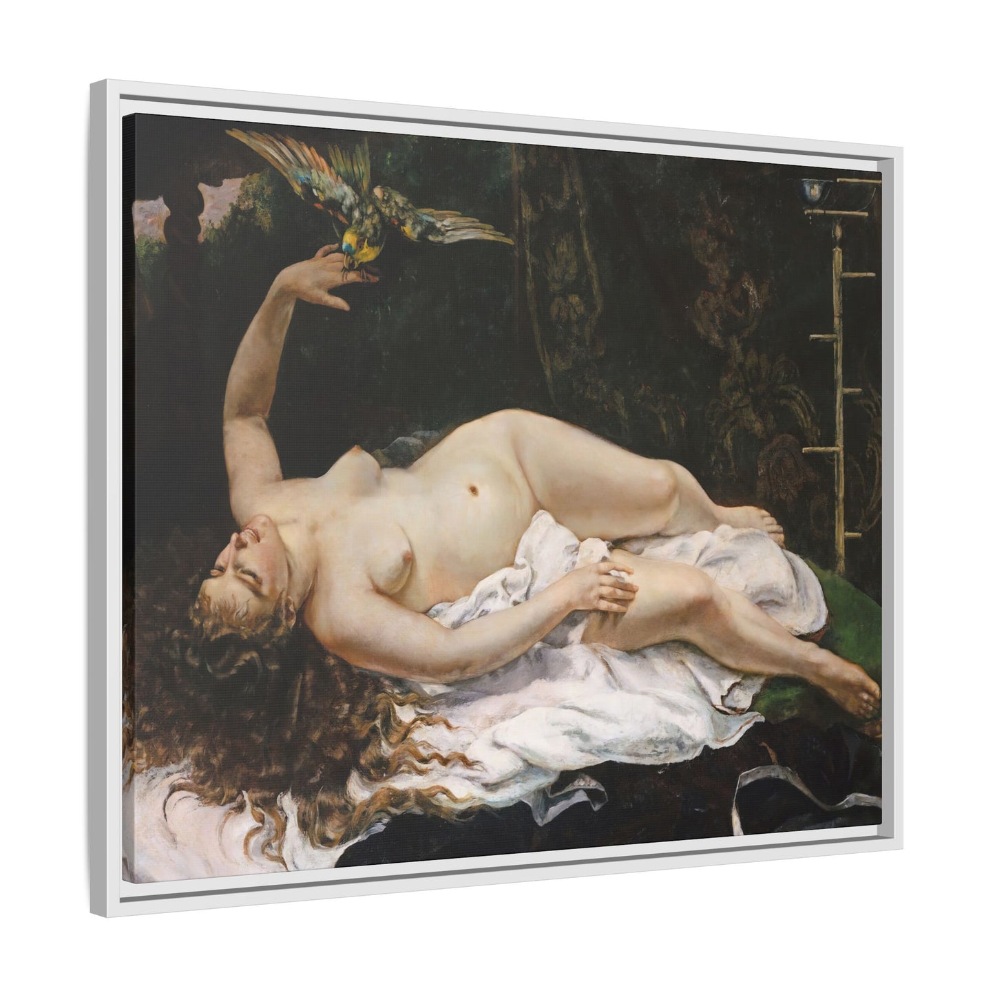 Courbet, Gustave - Woman with a Parrot (1866) - Matte Canvas, Framed