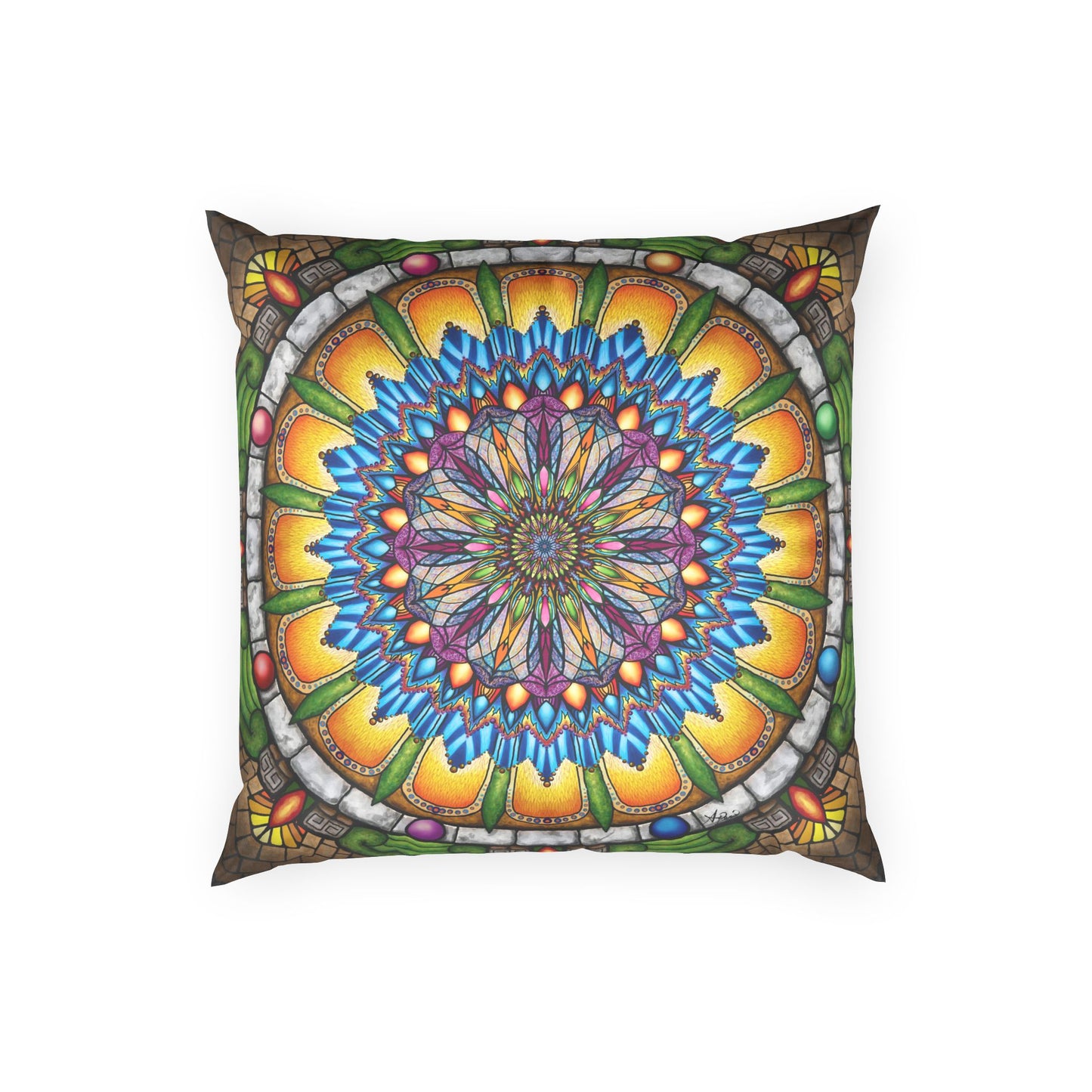 Pacio, Adam - Emerald Arrows Mandala - Poly Velvet Pillow