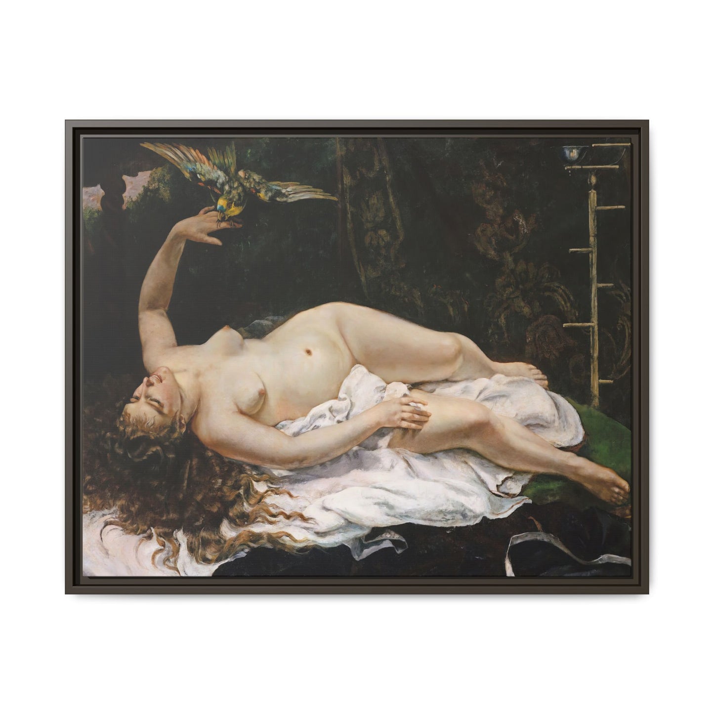 Courbet, Gustave - Woman with a Parrot (1866) - Matte Canvas, Framed