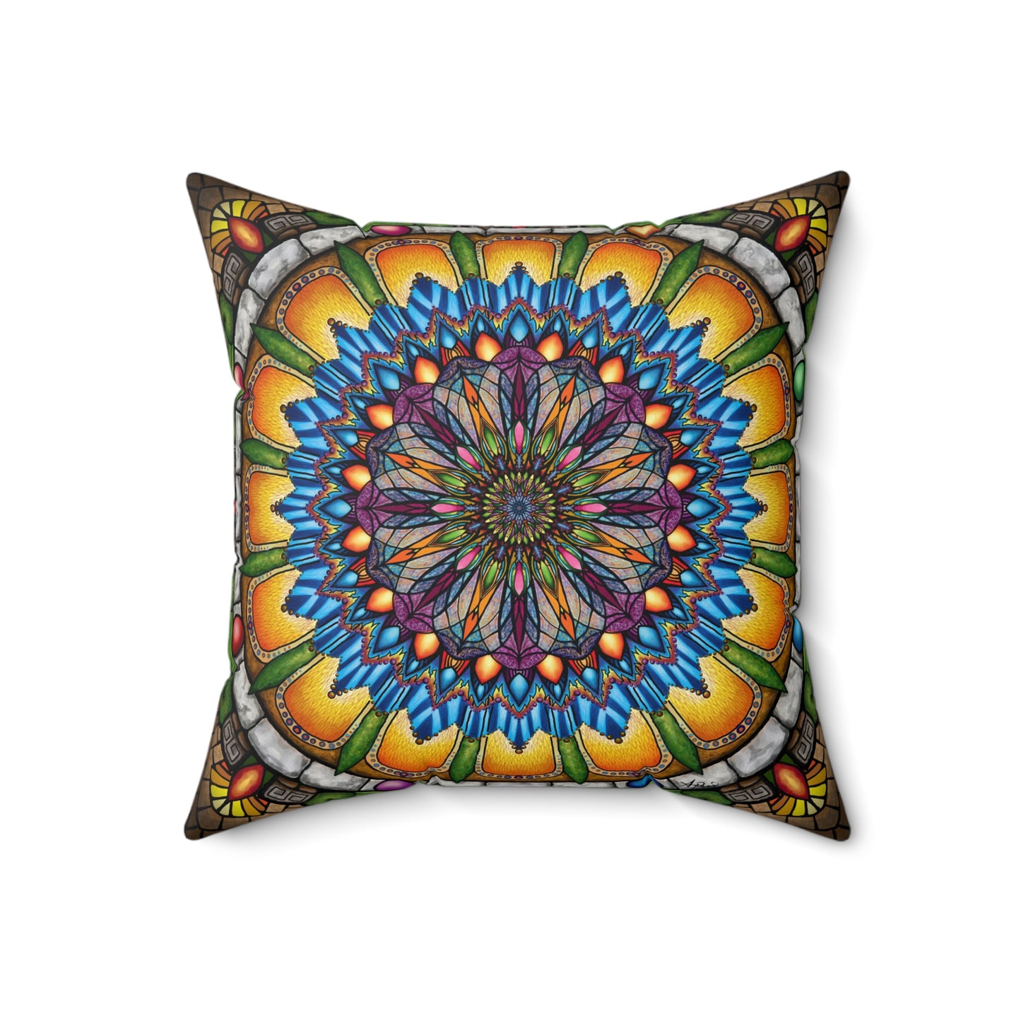 Pacio, Adam - Emerald Arrows Mandala - Suede Square Pillow