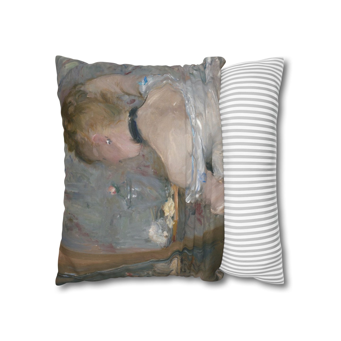 Morisot, Berthe - Woman at Her Toilette (1880) - Suede Square Pillowcase