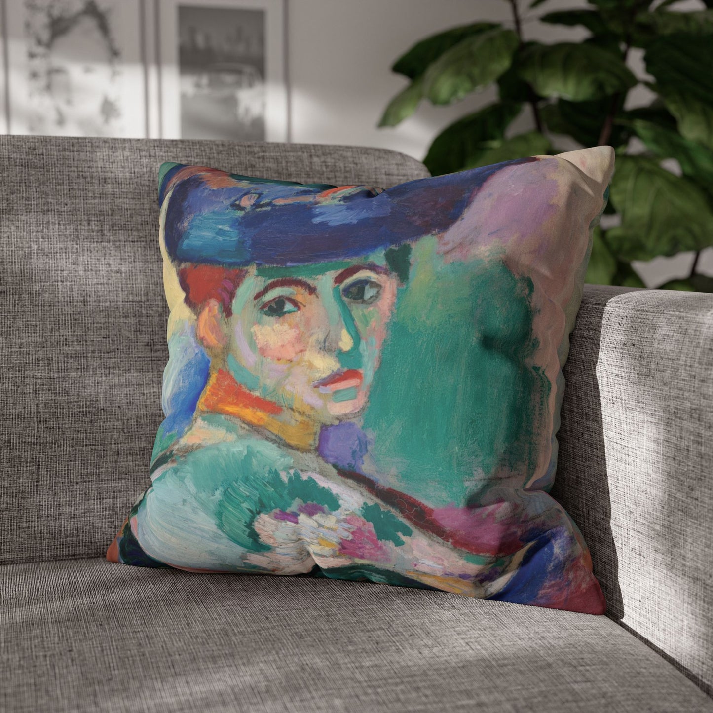 Matisse, Henri - Woman with a Hat (1905) - Suede Square Pillowcase