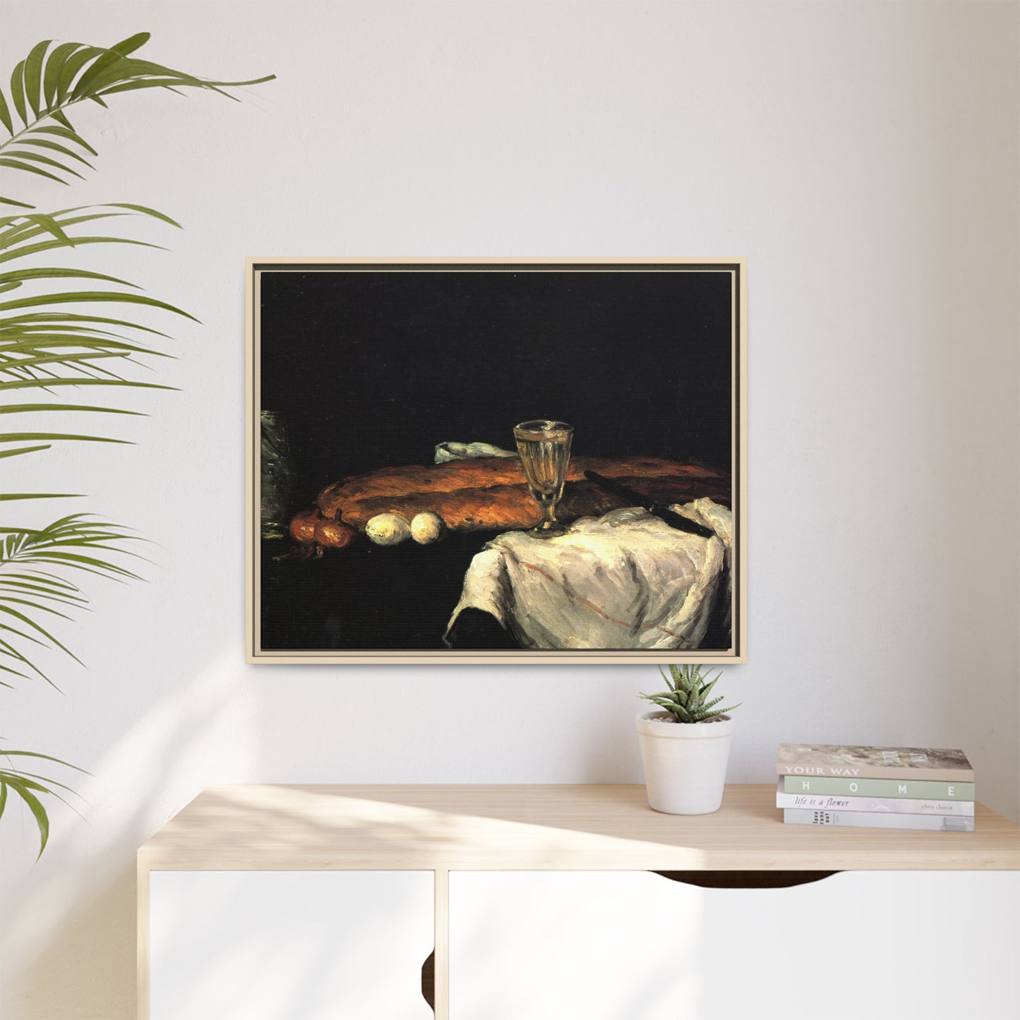 Cézanne, Paul - Still Life with Bread and Eggs (1865) - Matte Canvas, Framed