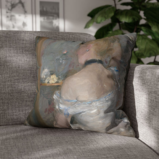 Morisot, Berthe - Woman at Her Toilette (1880) - Suede Square Pillowcase
