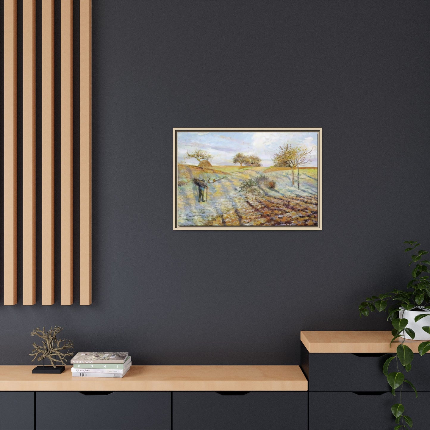 Pissarro, Camille - Hoarfrost (1873) - Matte Canvas, Framed