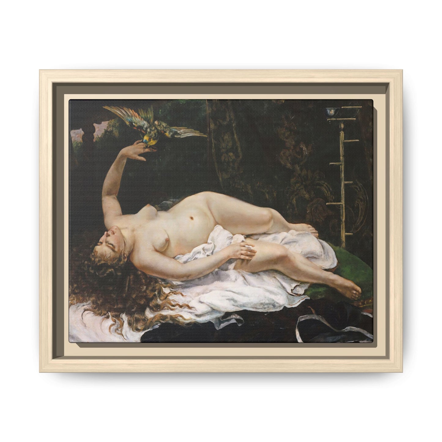 Courbet, Gustave - Woman with a Parrot (1866) - Matte Canvas, Framed