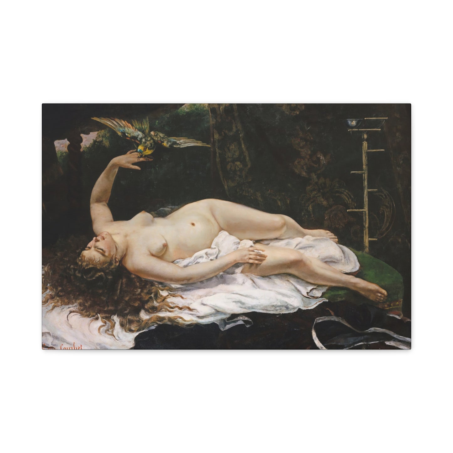 Courbet, Gustave - Woman with a Parrot (1866) - Canvas Block, unframed