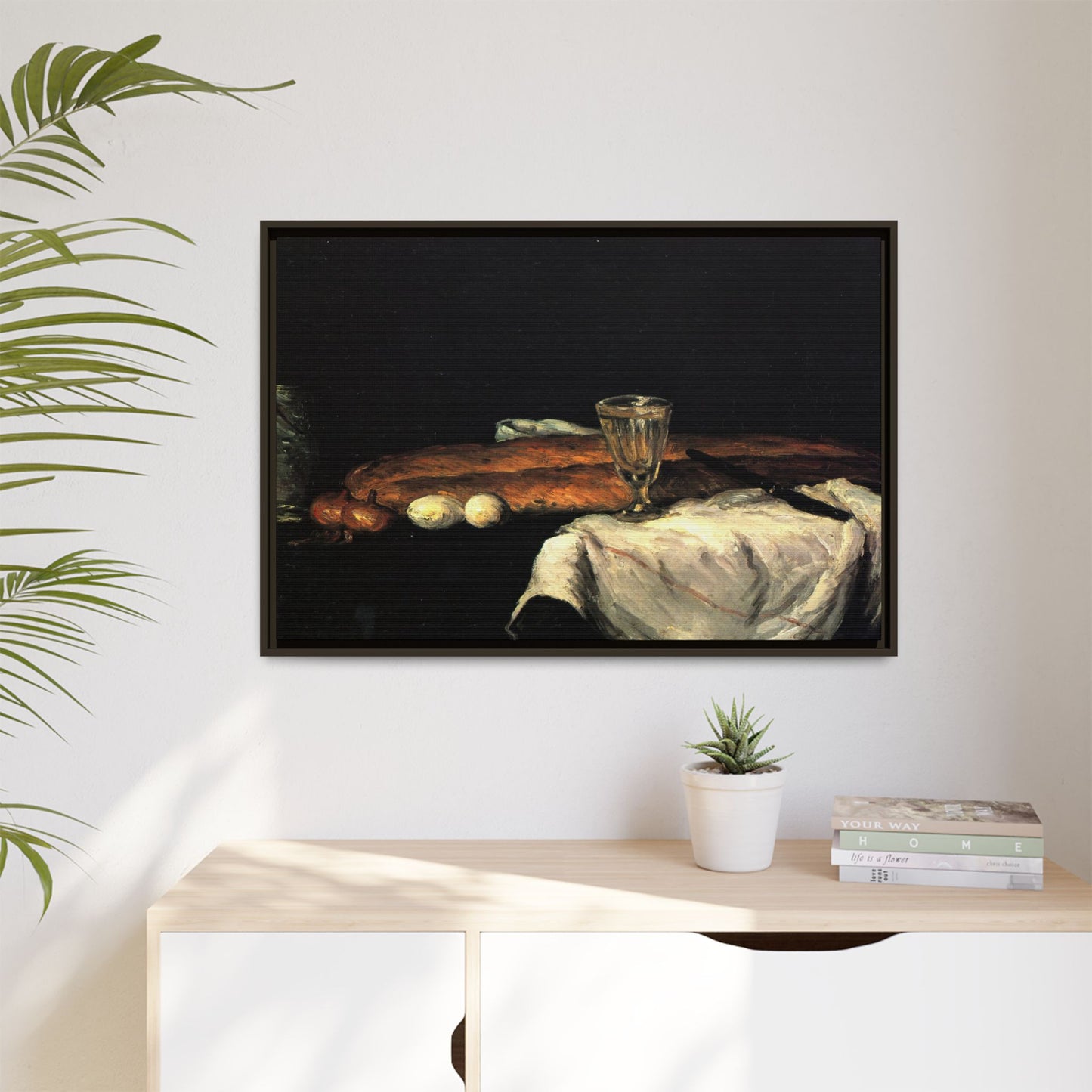Cézanne, Paul - Still Life with Bread and Eggs (1865) - Matte Canvas, Framed