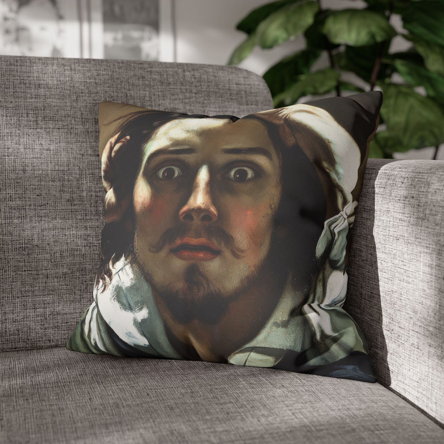 Courbet, Gustave - The Desperate Man (1843) - Suede Square Pillowcase