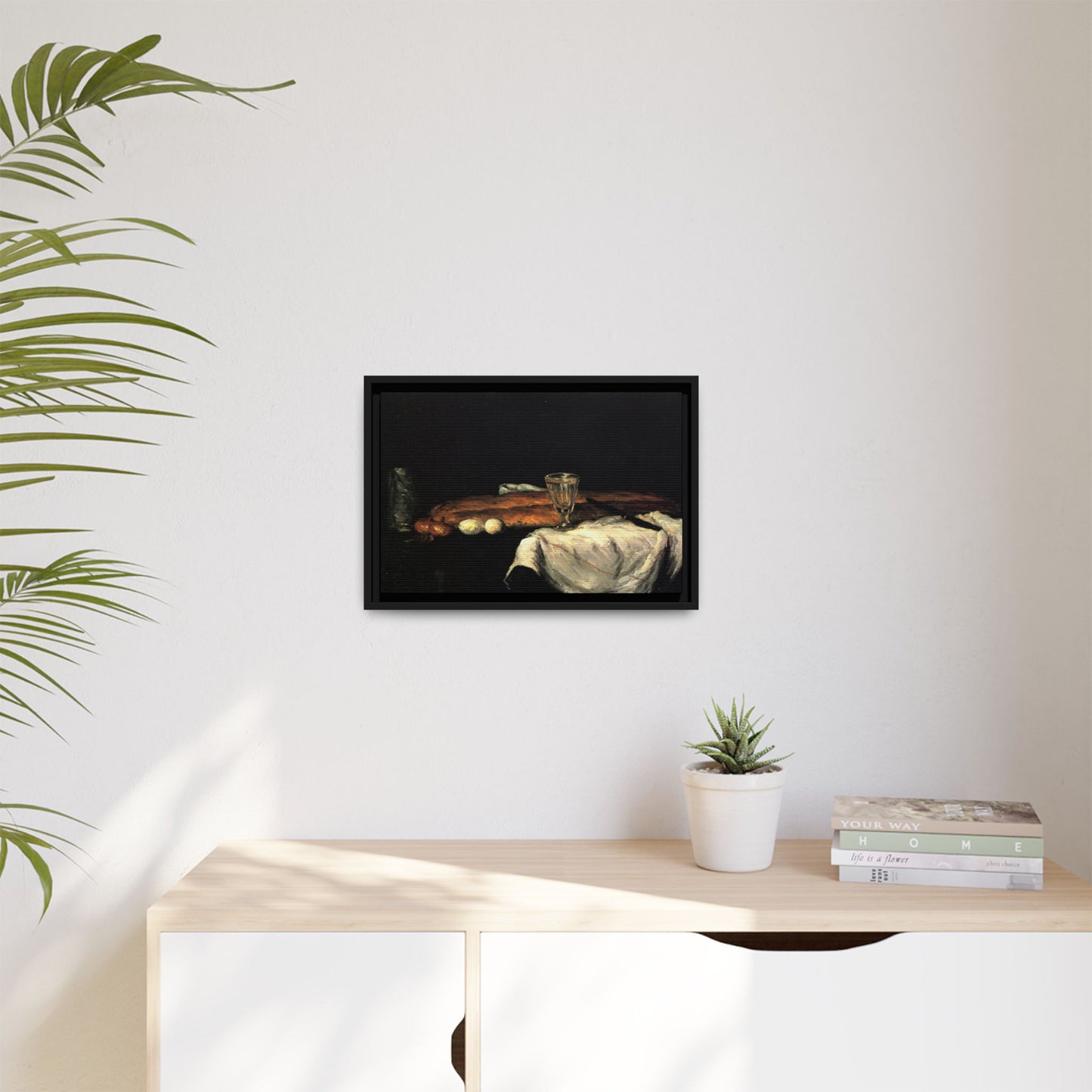 Cézanne, Paul - Still Life with Bread and Eggs (1865) - Matte Canvas, Framed