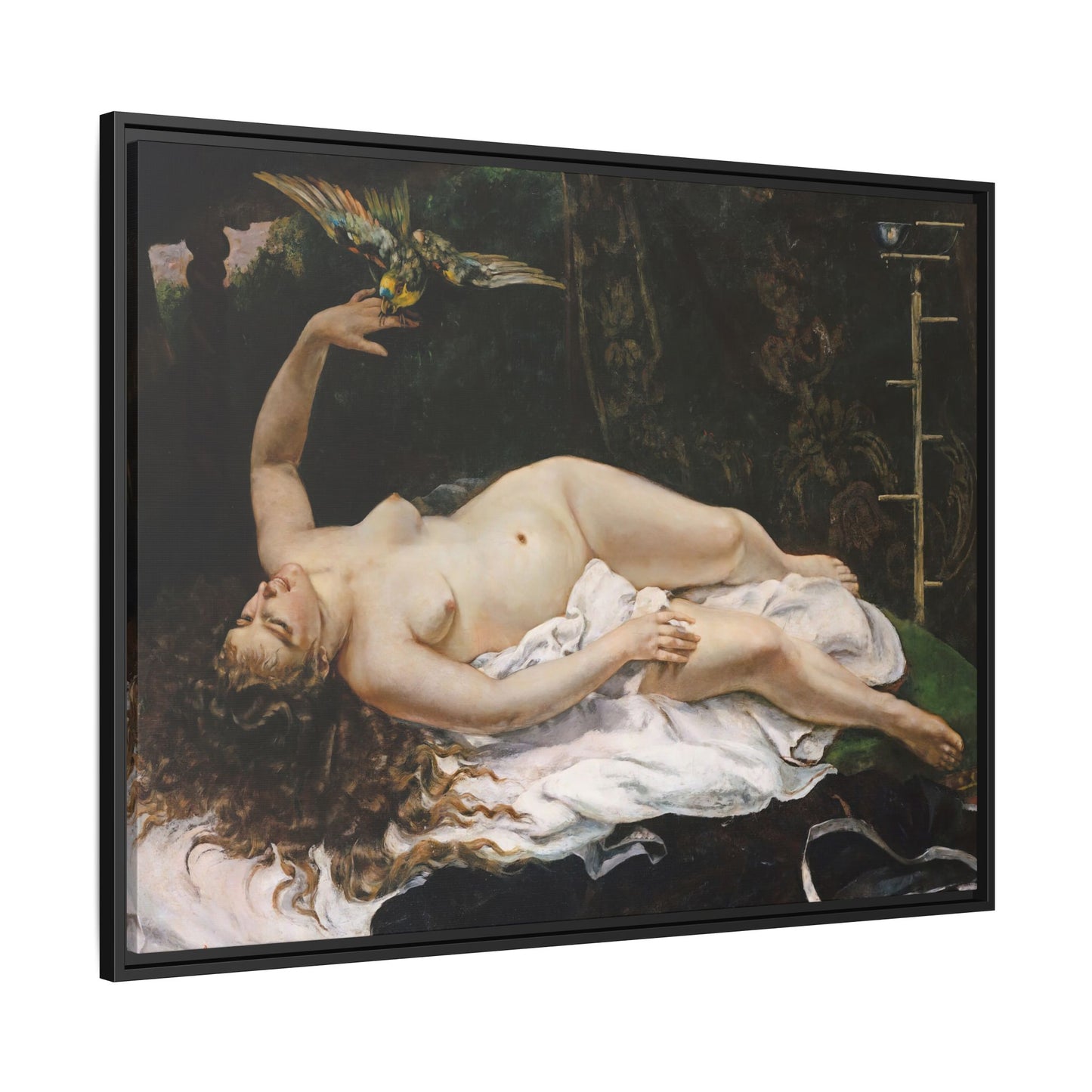 Courbet, Gustave - Woman with a Parrot (1866) - Matte Canvas, Framed