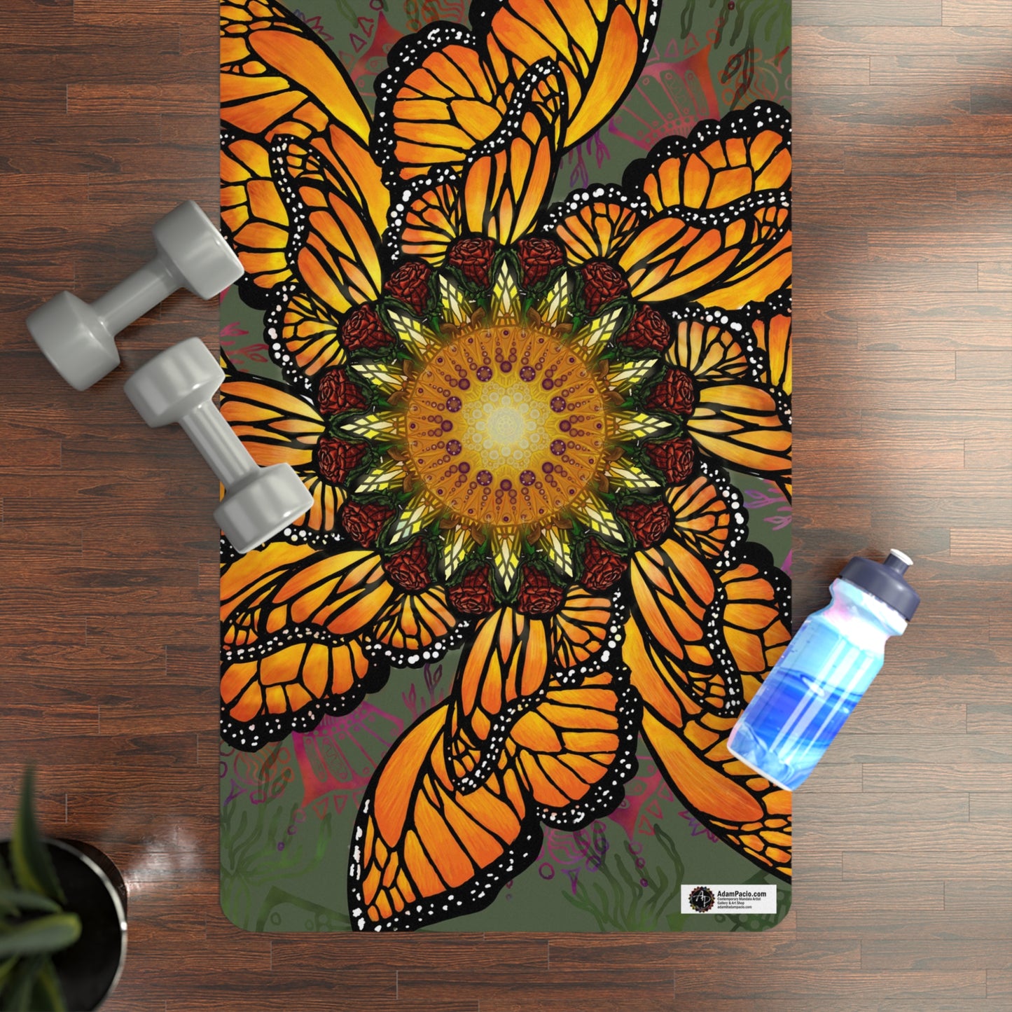 Pacio, Adam - Monarch Butterfly Mandala - Rubber Yoga Mat