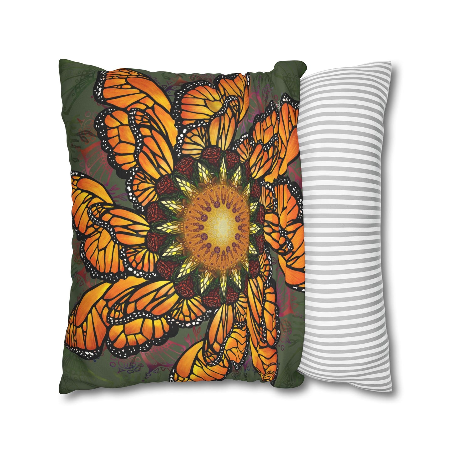 Monarch Butterfly Mandala - Faux Suede Square Pillowcase
