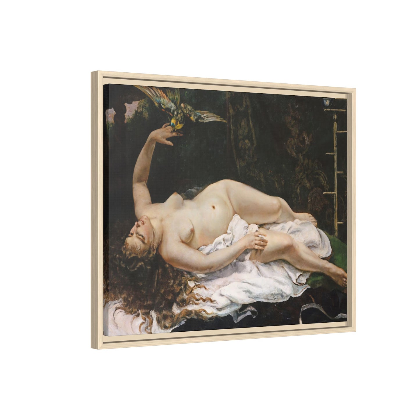 Courbet, Gustave - Woman with a Parrot (1866) - Matte Canvas, Framed
