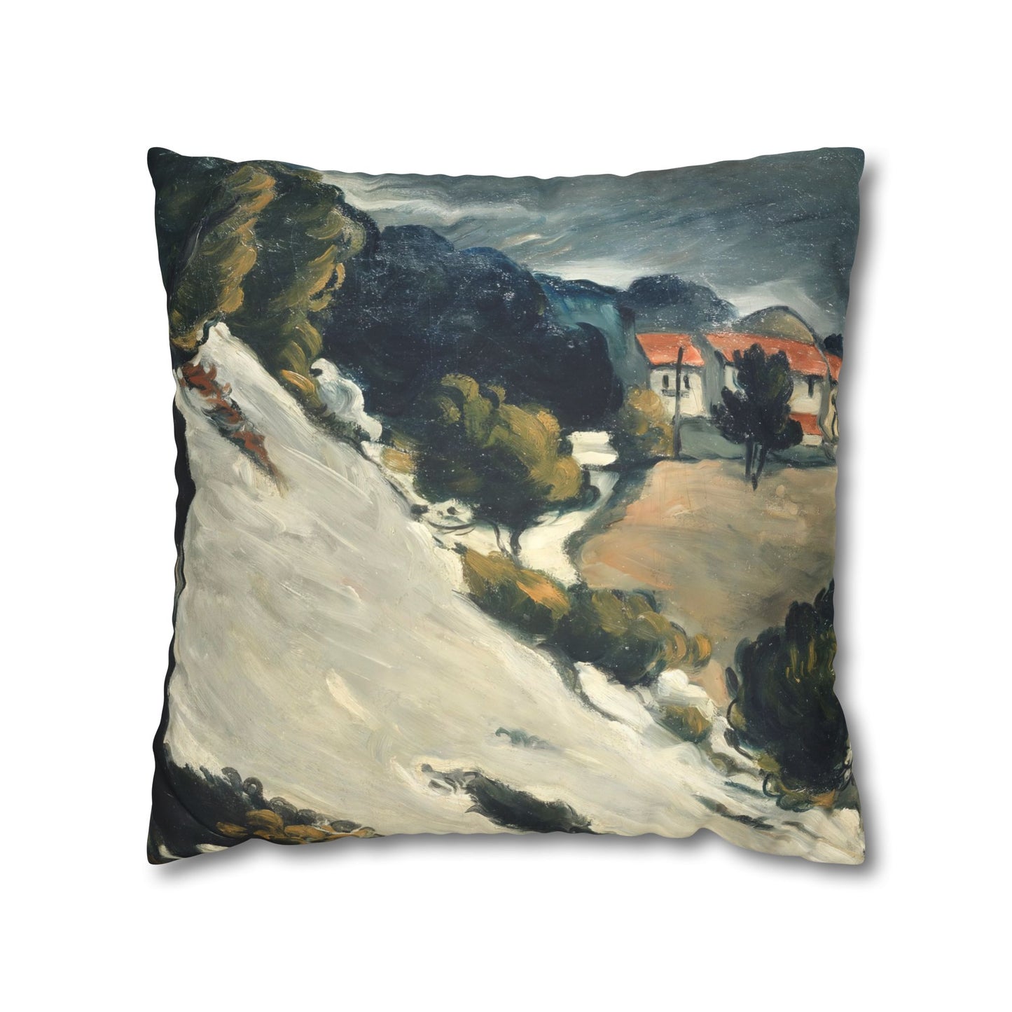 Cézanne, Paul - L’Estaque, Melting Snow (1870) - Suede Square Pillowcase