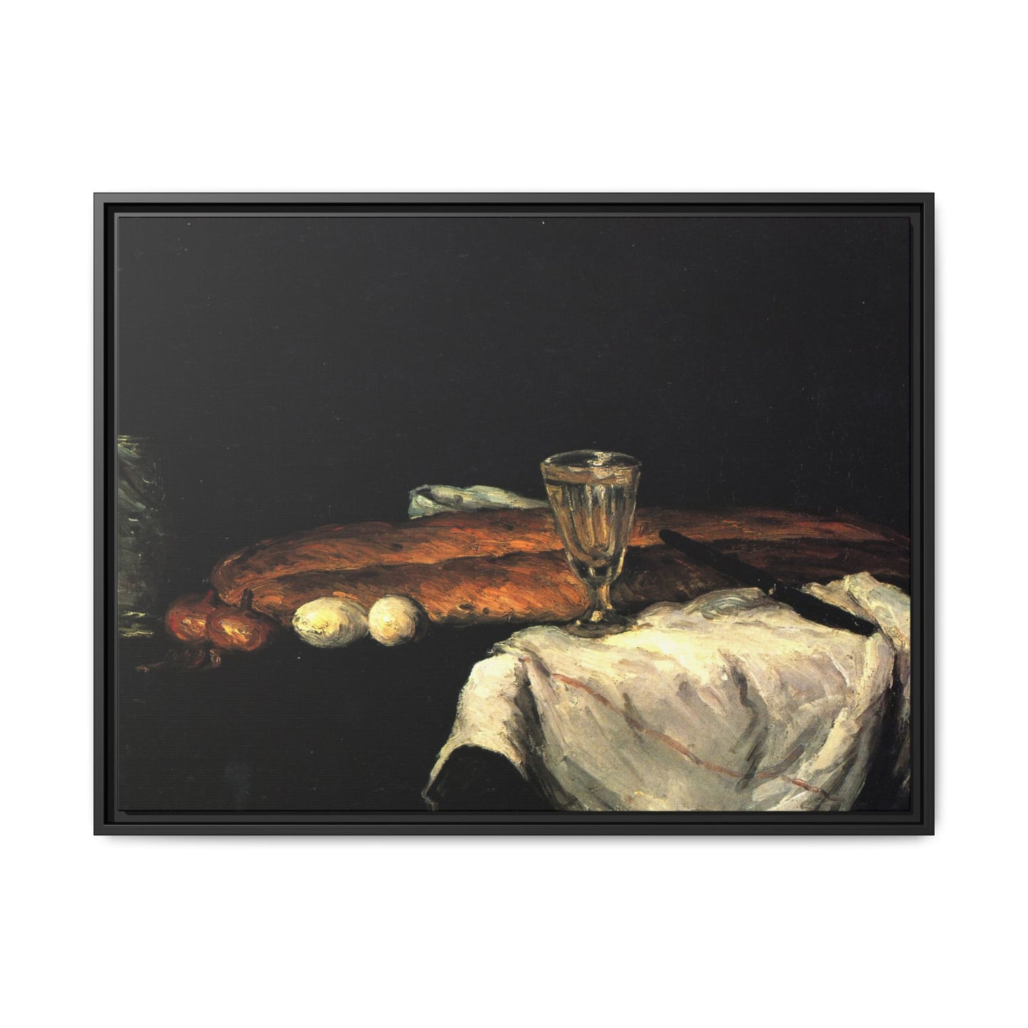 Cézanne, Paul - Still Life with Bread and Eggs (1865) - Matte Canvas, Framed
