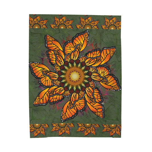 Pacio, Adam - Monarch Butterfly Mandala - Velveteen Plush Blanket