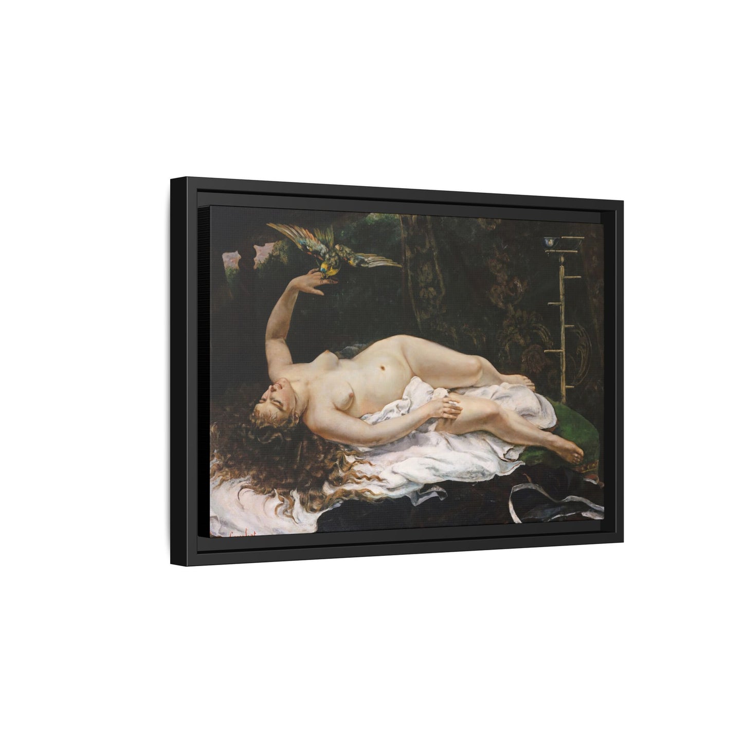 Courbet, Gustave - Woman with a Parrot (1866) - Matte Canvas, Framed