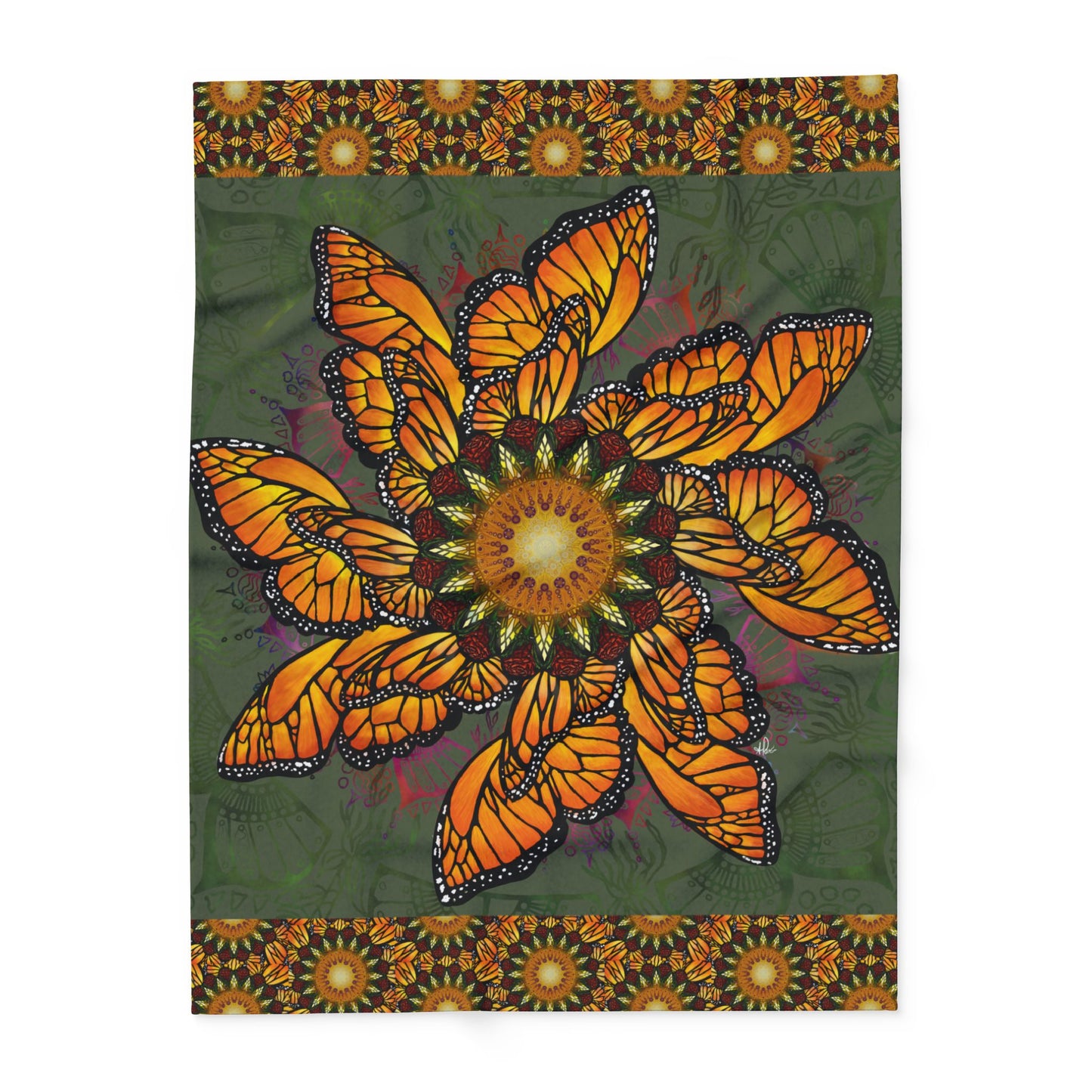 Monarch Butterfly Mandala - Arctic Fleece Blanket
