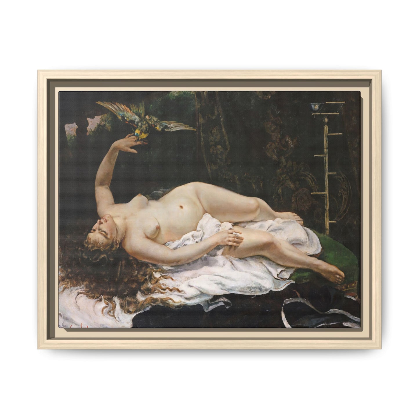 Courbet, Gustave - Woman with a Parrot (1866) - Matte Canvas, Framed