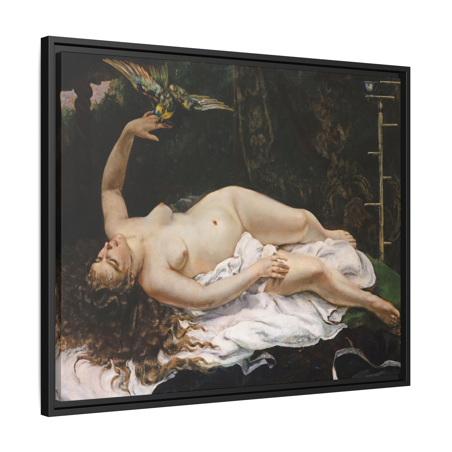 Courbet, Gustave - Woman with a Parrot (1866) - Matte Canvas, Framed